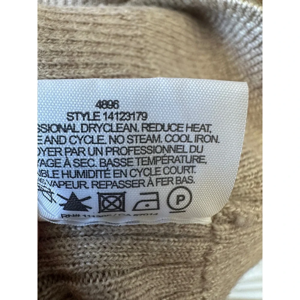 Tory Burch Merino Wool Ribbed Cardigan Beige Gold Logo Button 14123179 Sz S(A)